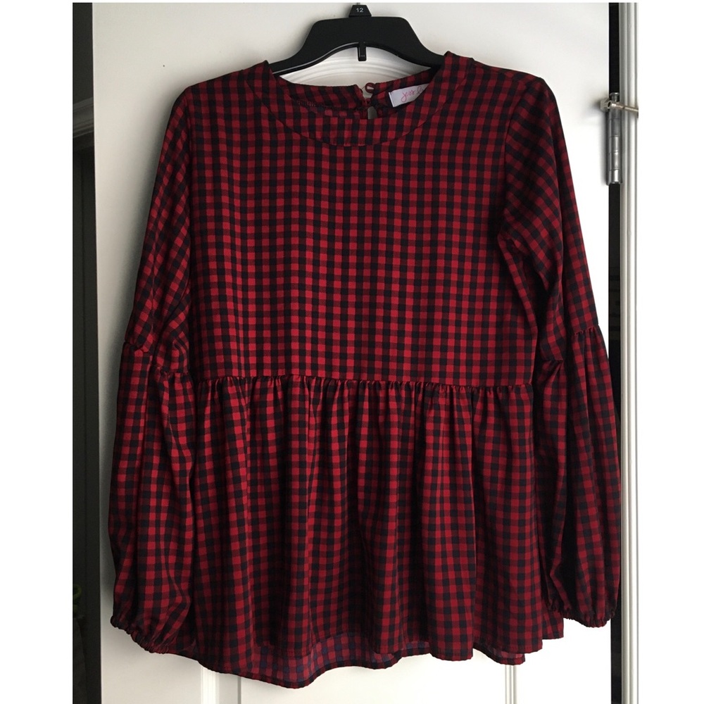Red/Blue Gingham Peplum Top